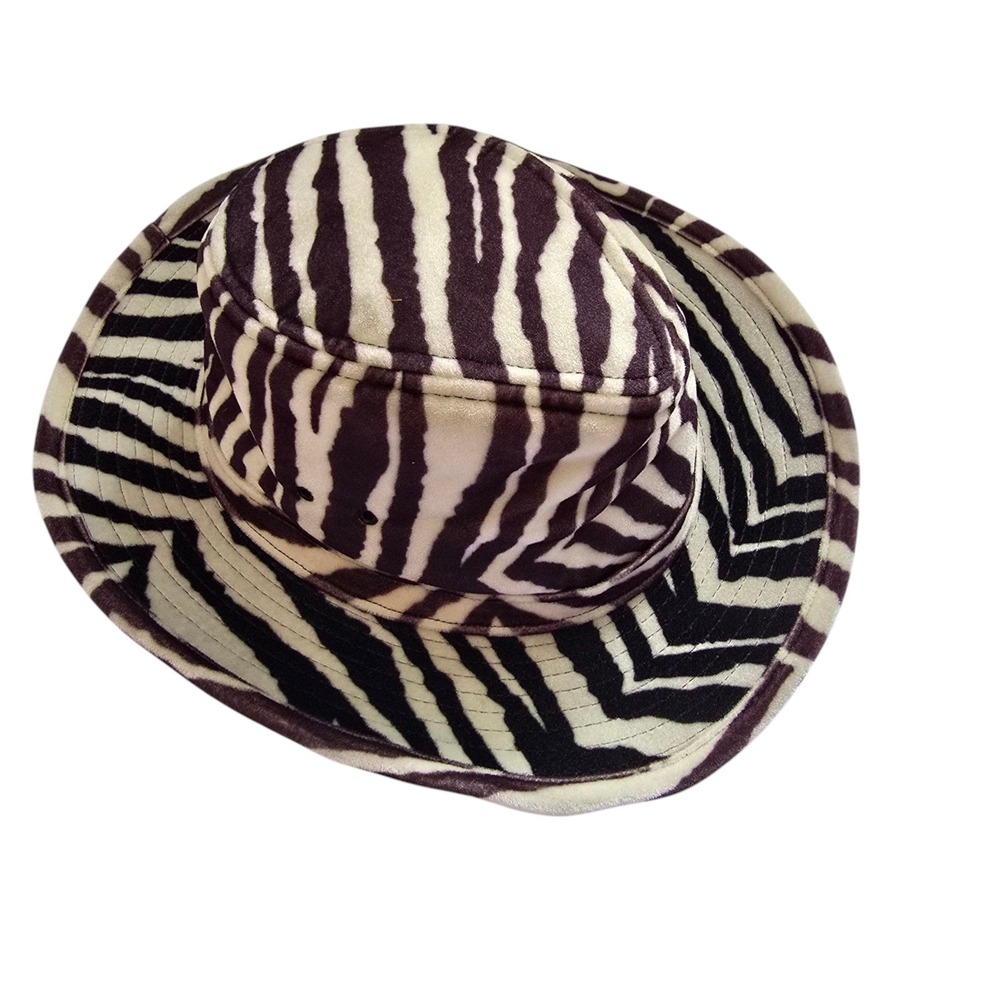 Vtg New York Hat & Cap Co. Zebra Safari Hat XL Cowboy Fedora Faux Fur Gangster